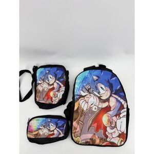 Sonic the Hedgehog 3 Piece Backpack Lunch Bag and Pencil Case Set Blue Black